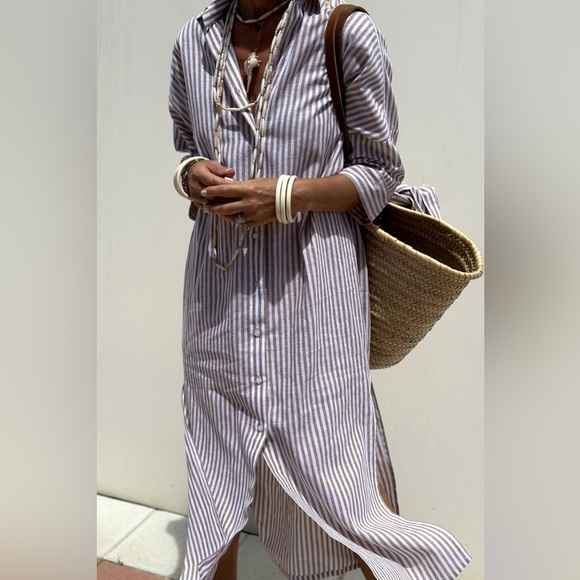 Minimalist Tied Button Up Three-Quarter Sleeve Dress - Picture 9 of 14